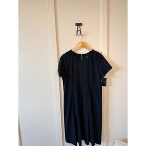 Tahari ASL Women Black Stretch Crepe Shift Dress Gold Zipper 2AM085 Size 12 NEW